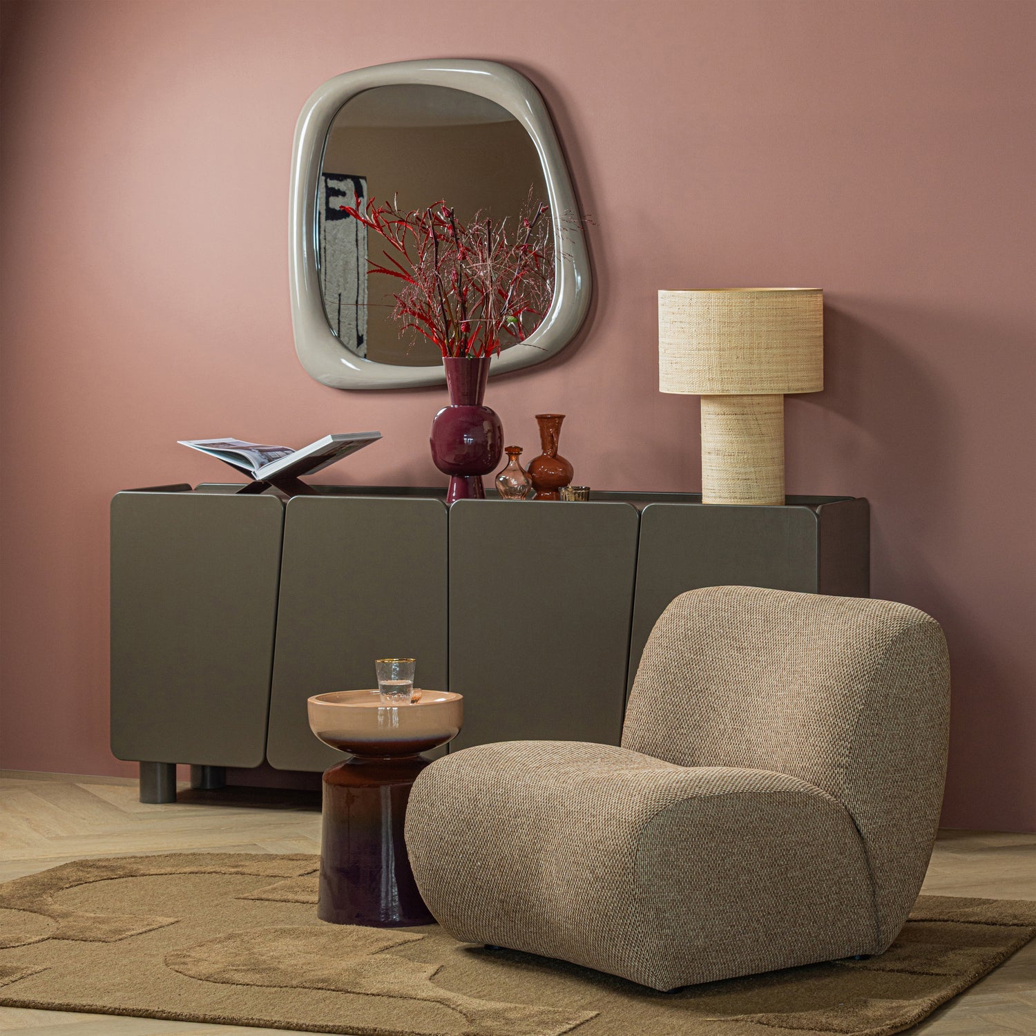 Woood | Fauteuil Nomu grove chenille lichtbruin