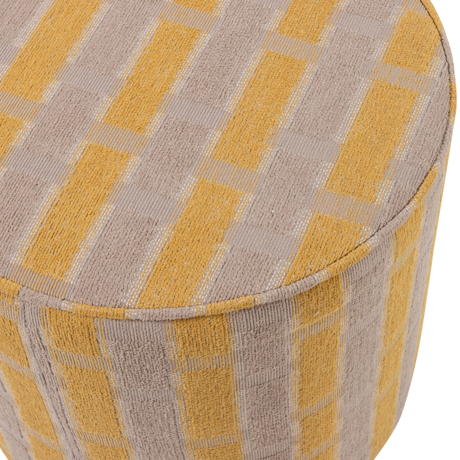 Woood | Poef Sarli hoog ruit dessin chenille taupe/geel