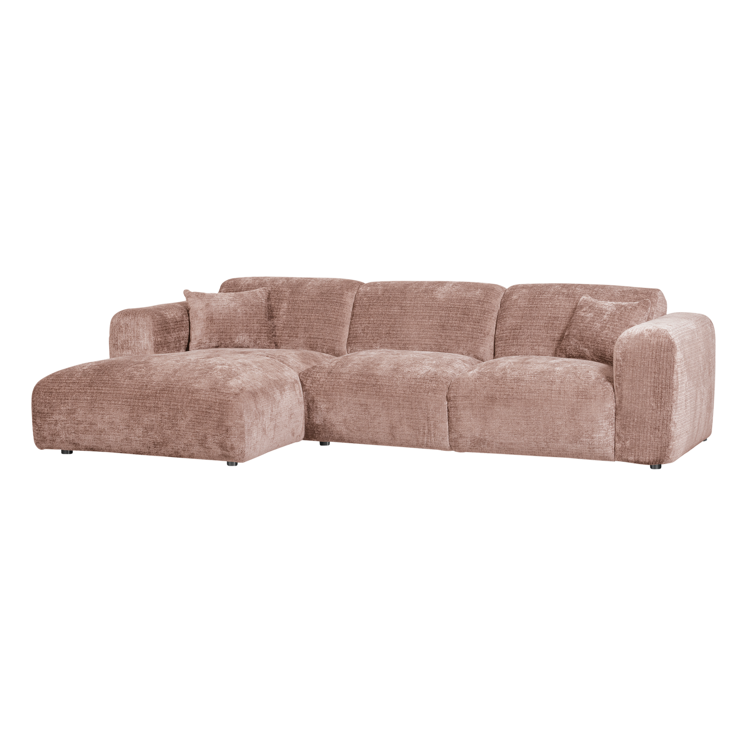 Woood | Chaise longue Cloud links chenille taupe/roze