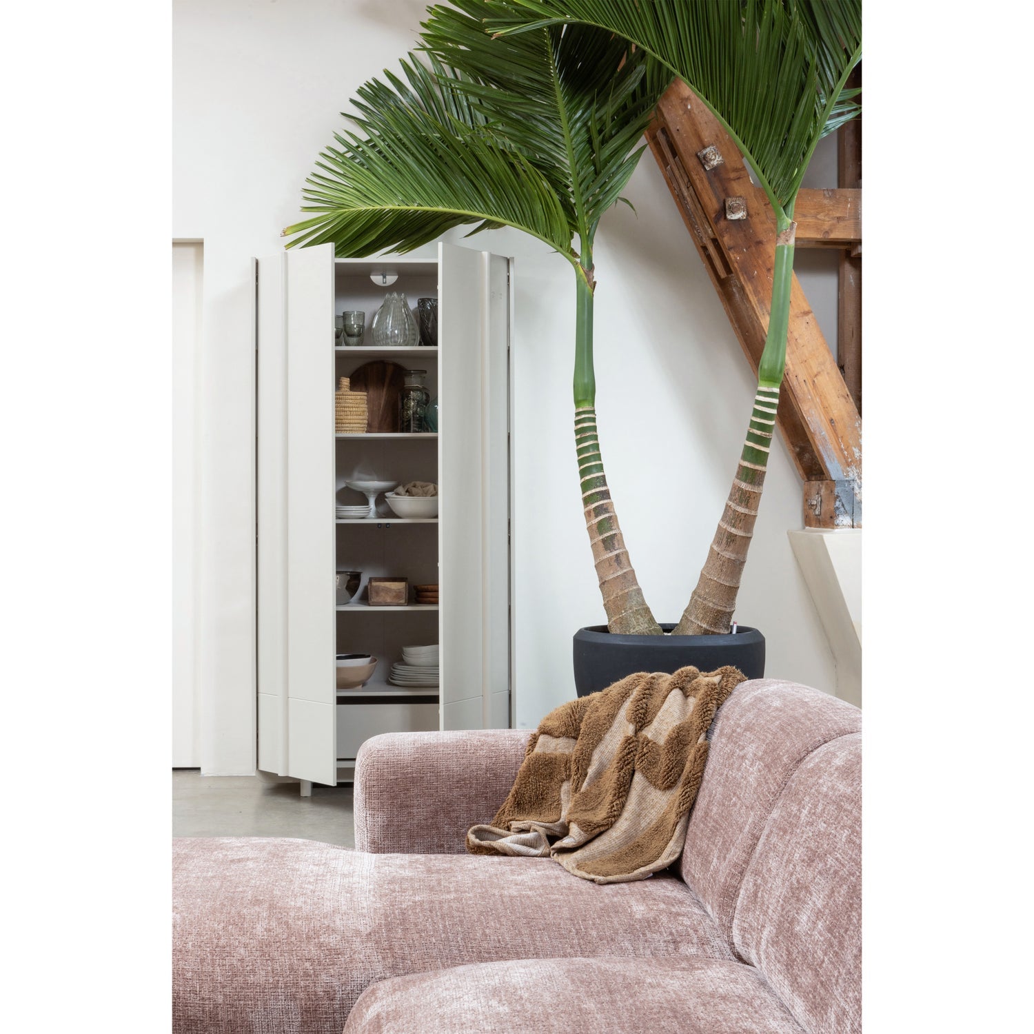 Woood | Chaise longue Cloud rechts chenille taupe/roze