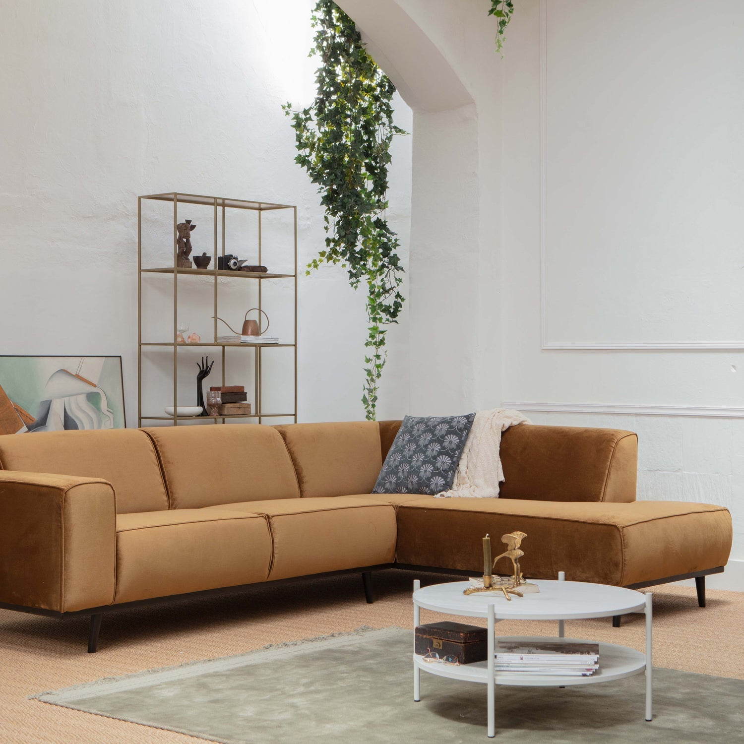 Woood | Hoekbank Statement rechts velvet honinggeel