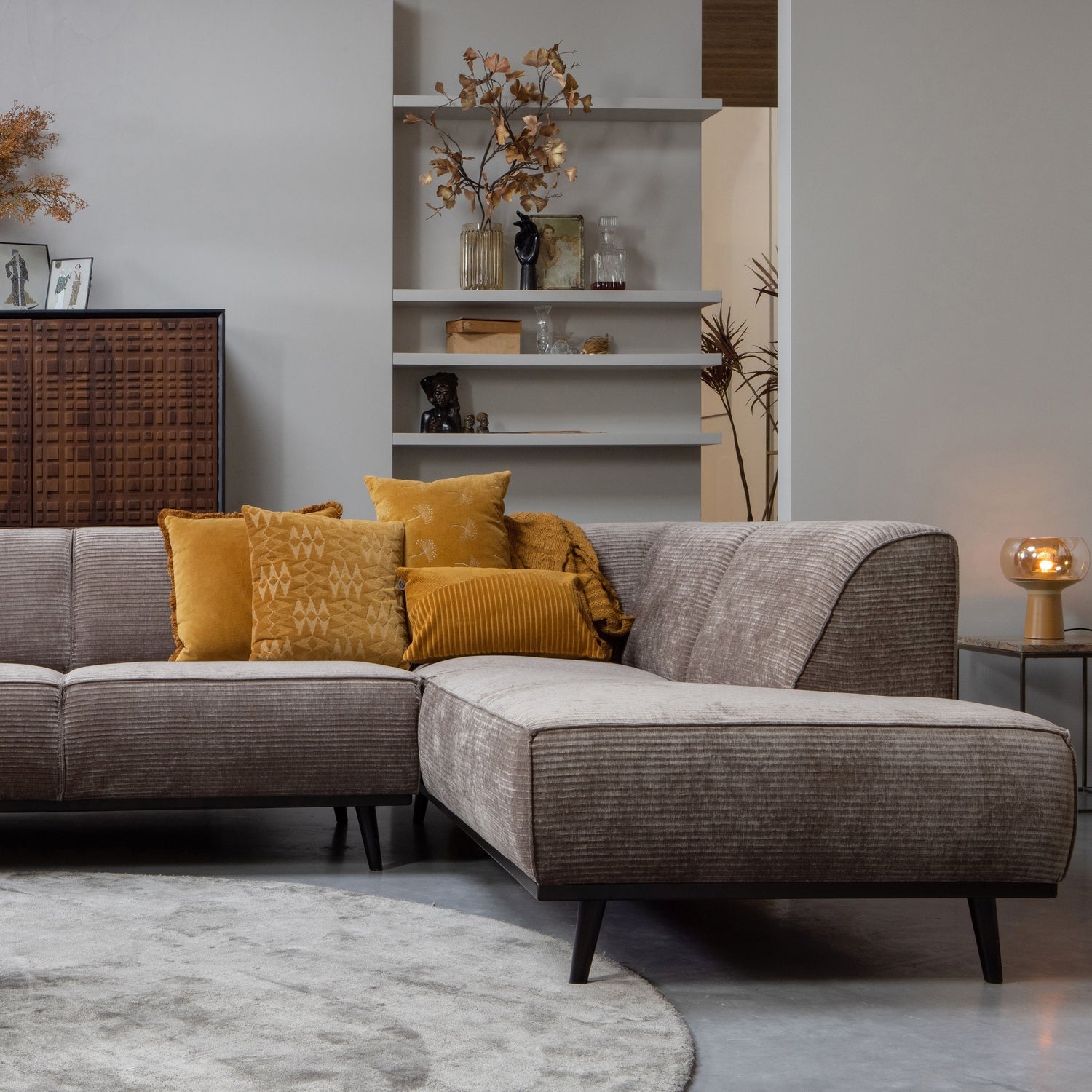 Woood | Hoekbank Statement rechts ribstof taupe