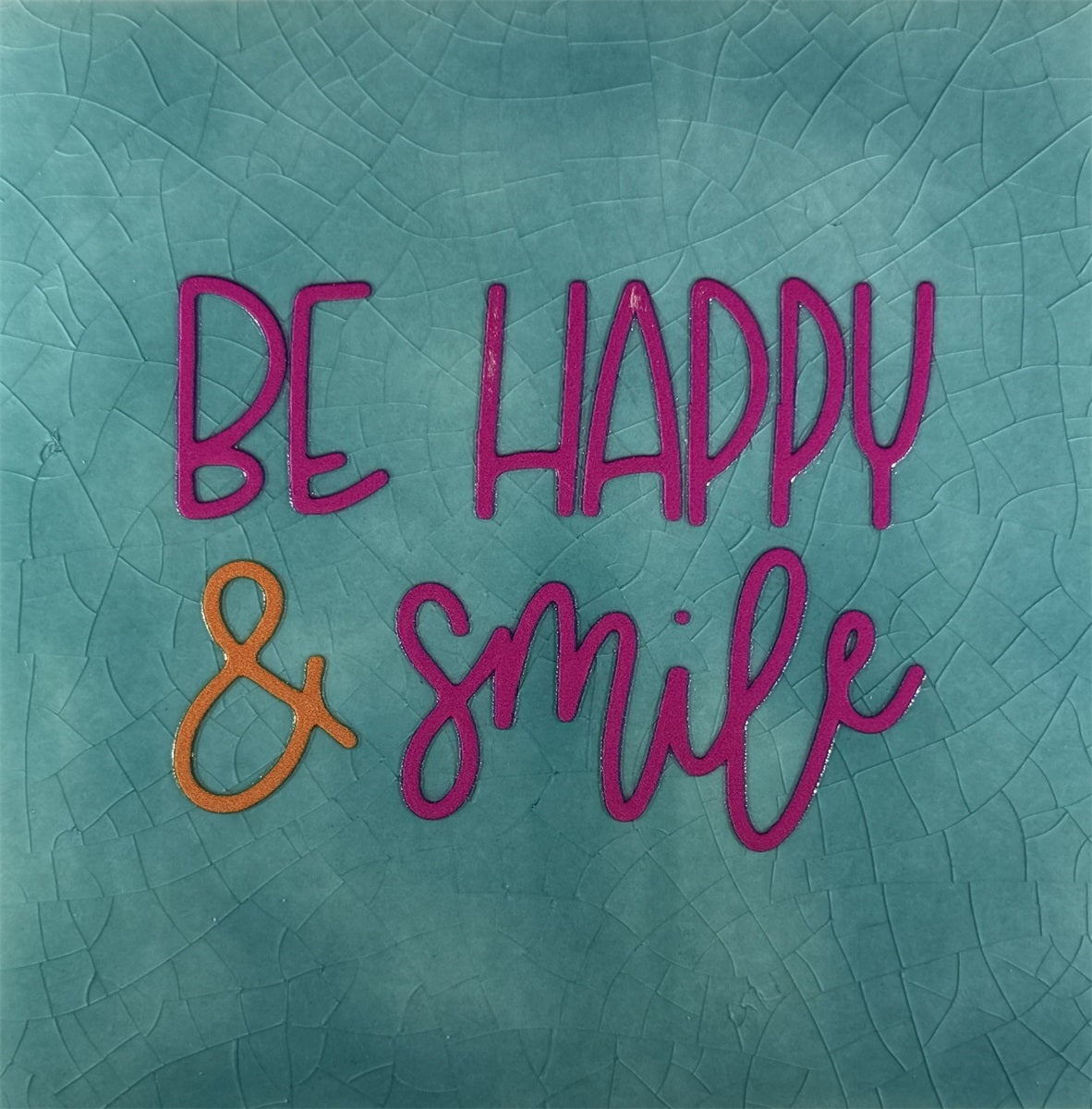 Yett | Tegeltje blauw Be happy & smile