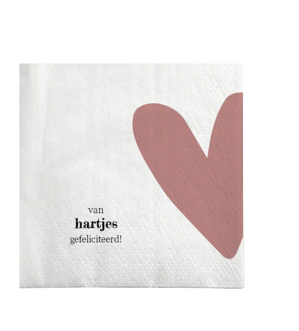 Zusss | Servetten vierkant van hartjes gefeliciteerd wit / roze