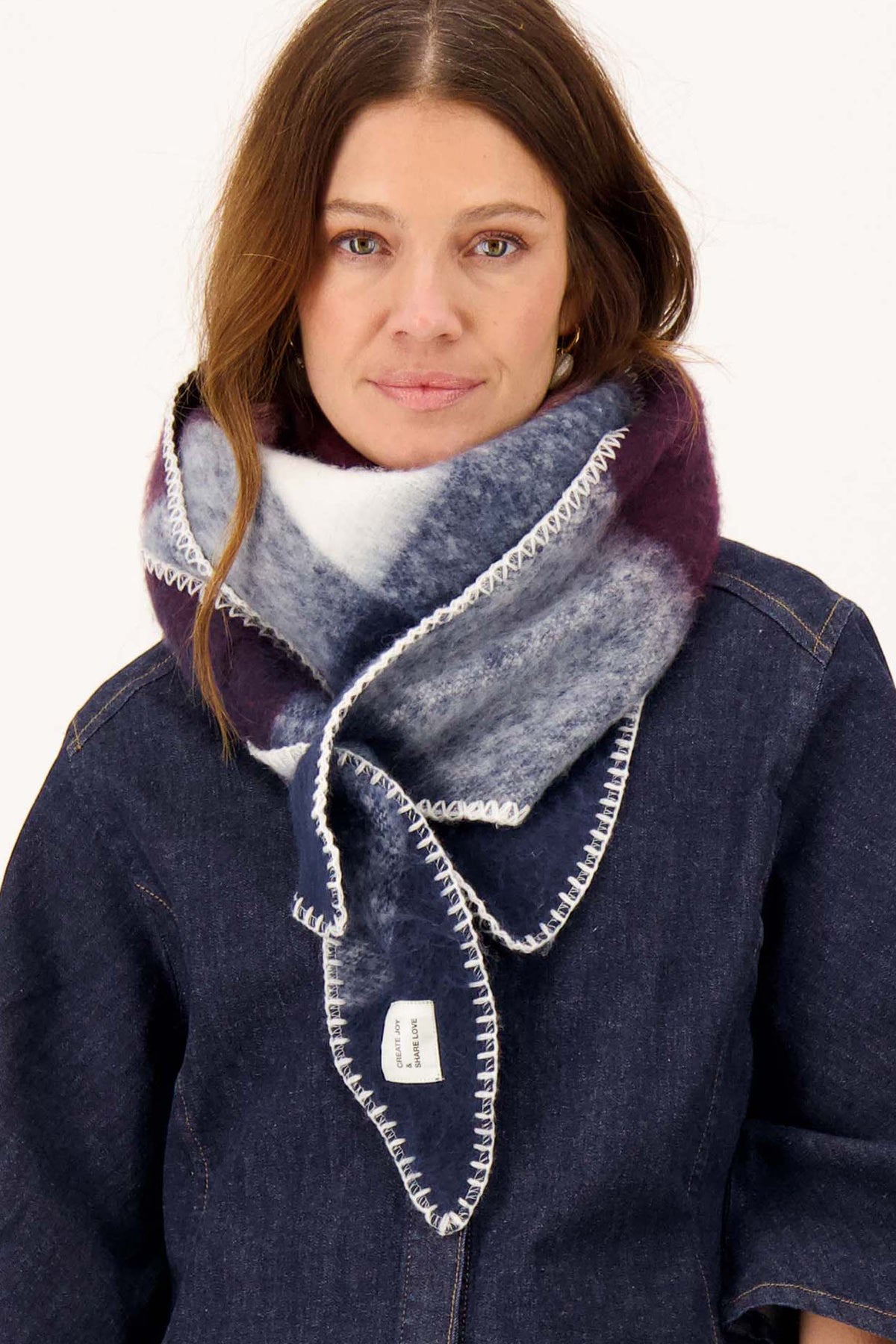 Zusss | Sjaal met ruit donkerblauw burgundy