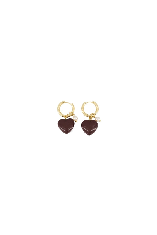 Zusss | Oorbellen met hart en parel dark choco