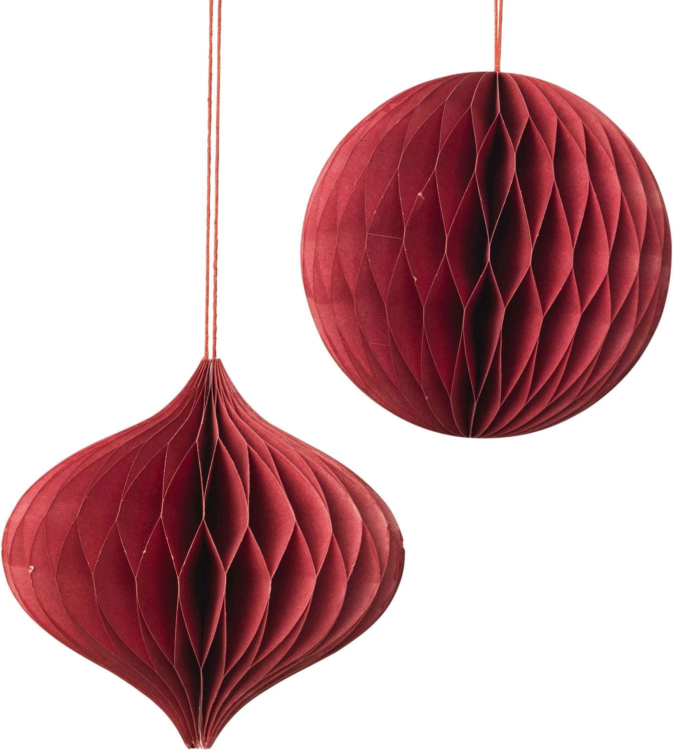 Broste Copenhagen | Papieren kerstbal 13cm pompein rood set van 2