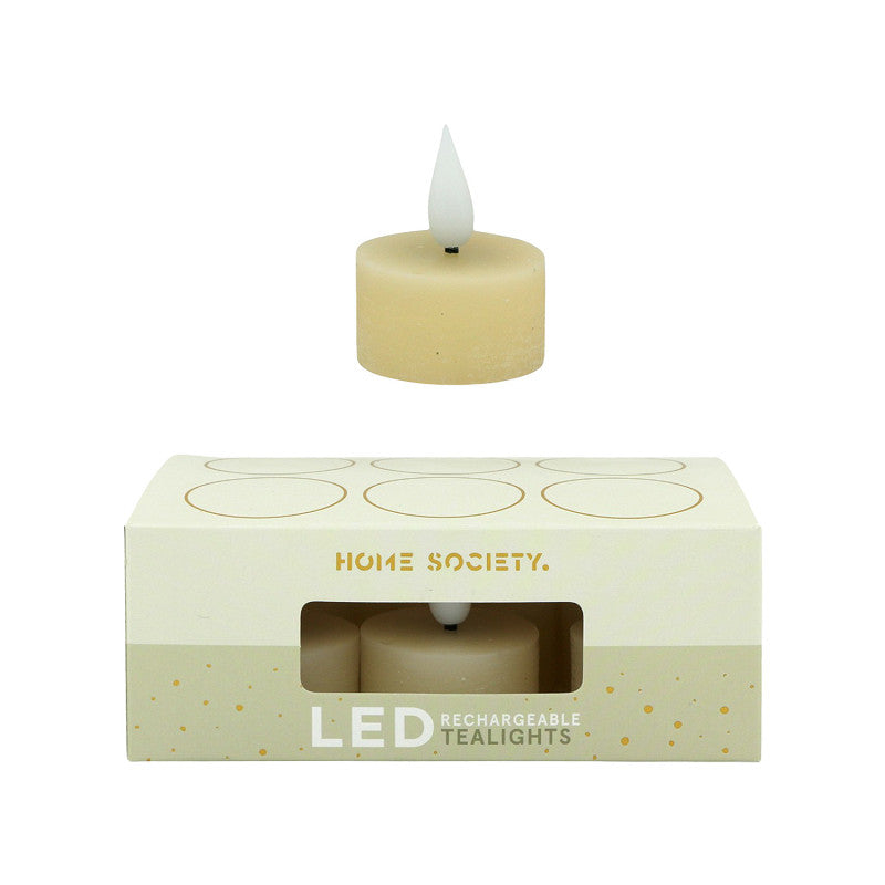 Home Society | Theelichtjes LED oplaadbaar gebroken wit 6 stuks