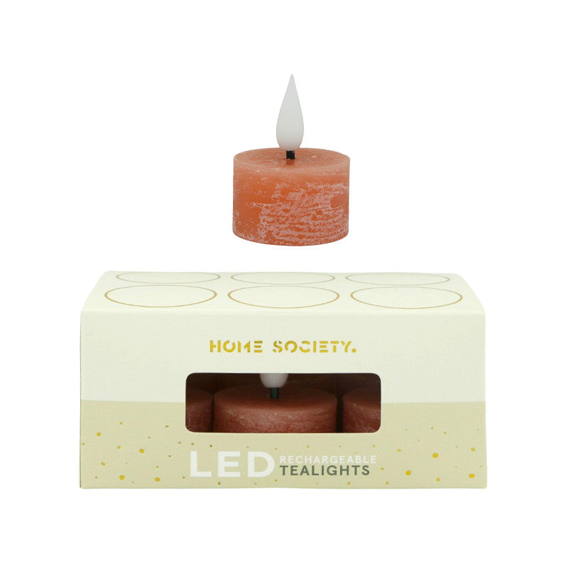 Home Society | Theelichtjes LED oplaadbaar stoffig roze 6 stuks