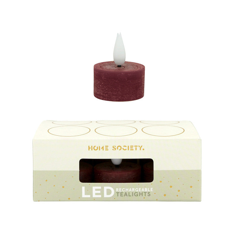 Home Society | Theelichtjes LED oplaadbaar burgundy 6 stuks
