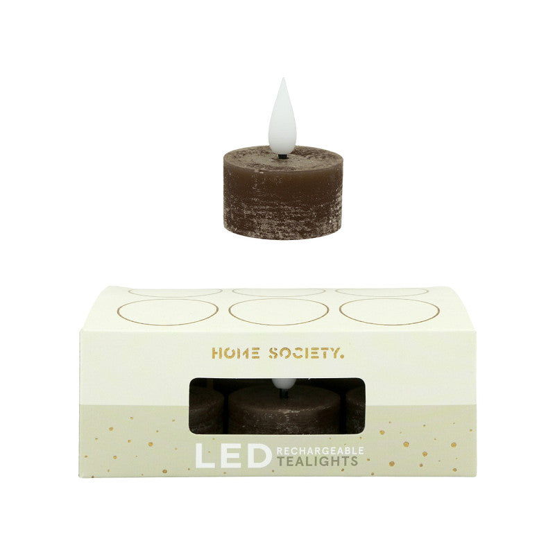 Home Society | Theelichtjes LED oplaadbaar donkerbruin 6 stuks