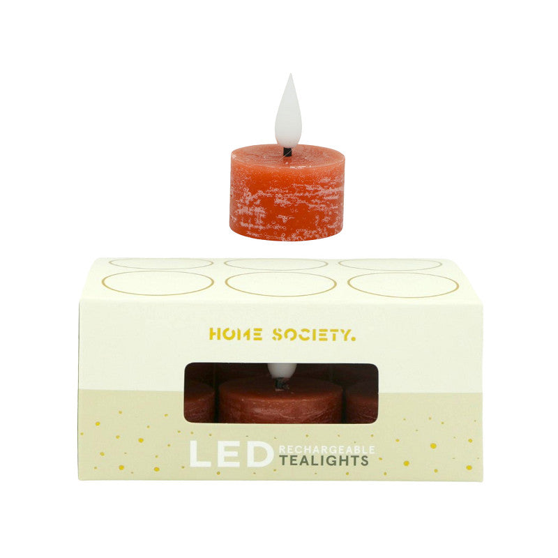 Home Society | Theelichtjes LED oplaadbaar terracotta 6 stuks