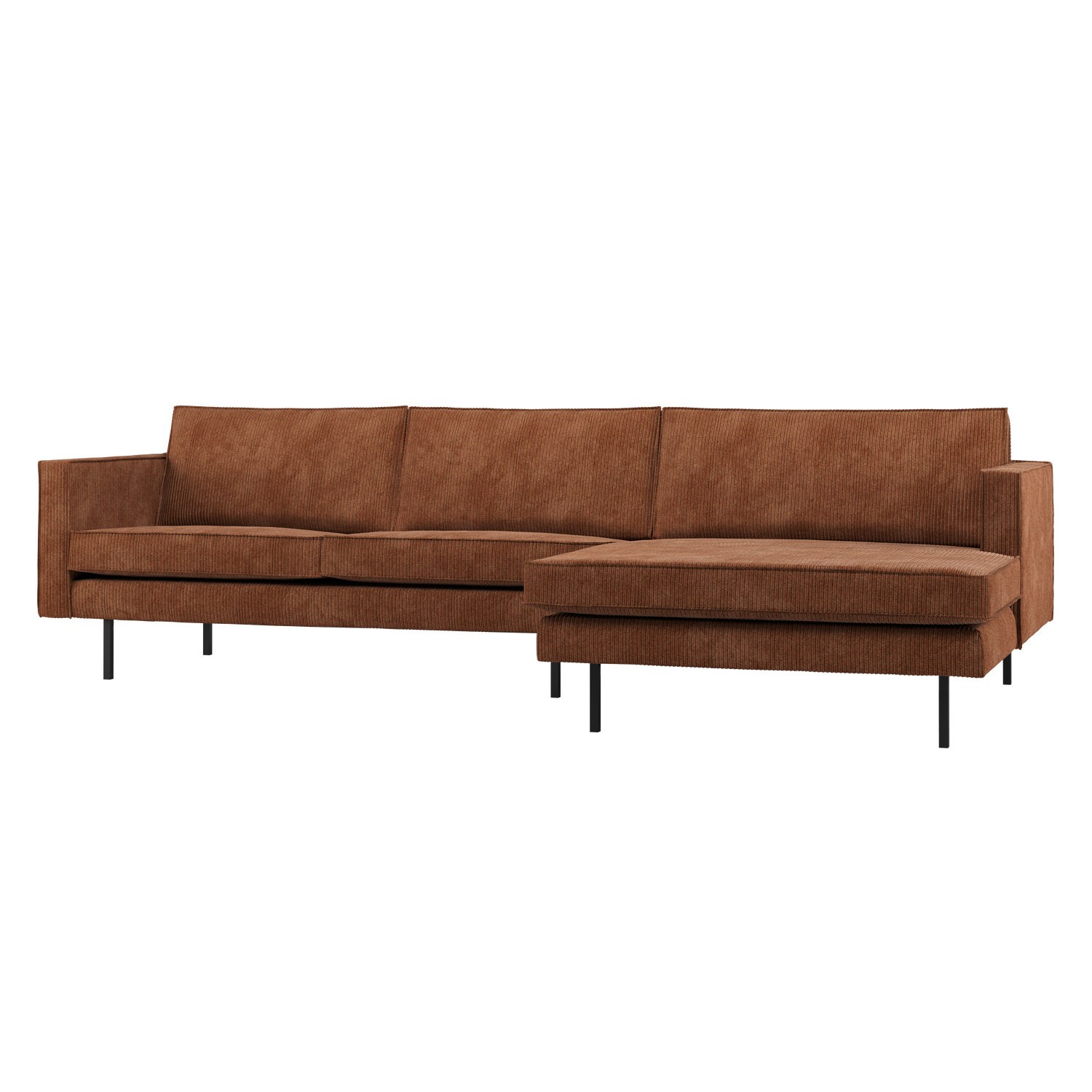 Woood | Chaise Longue Rodeo rechts ribstof roestbruin