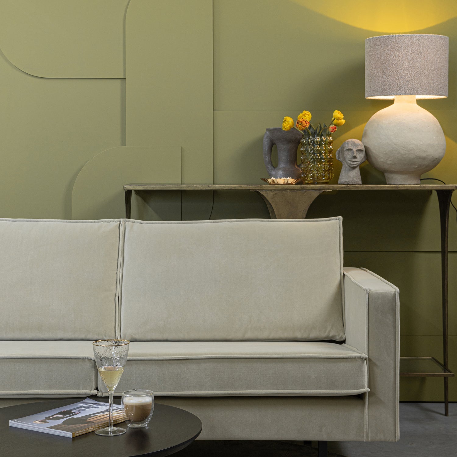 Woood | Chaise longue Rodeo links velvet pistache
