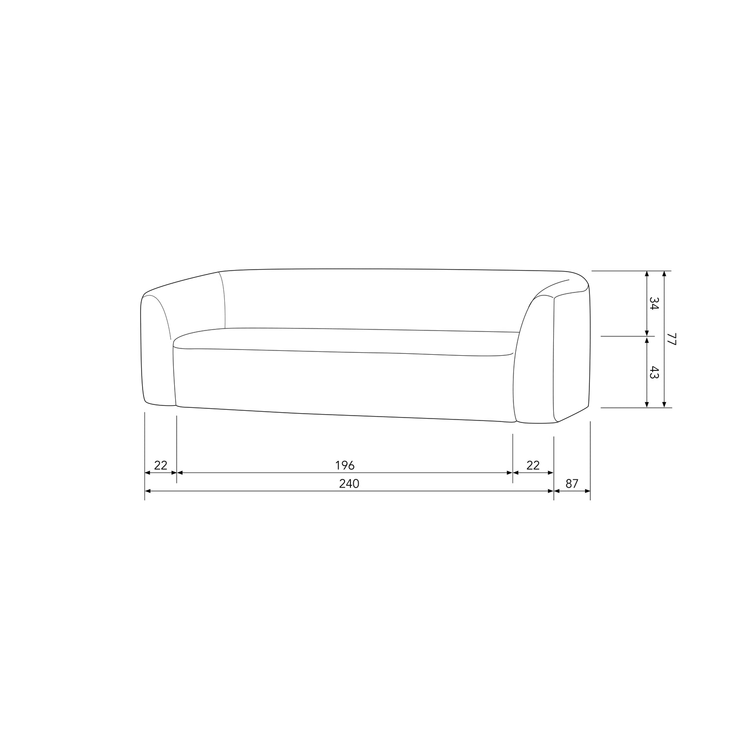 Woood | 3-Zits bank Sloping grijs melange