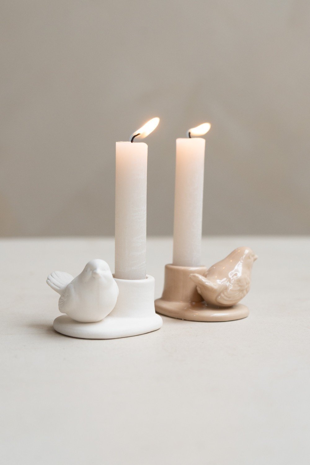 Home Society | Kandelaartje vogel wit beige (pst)