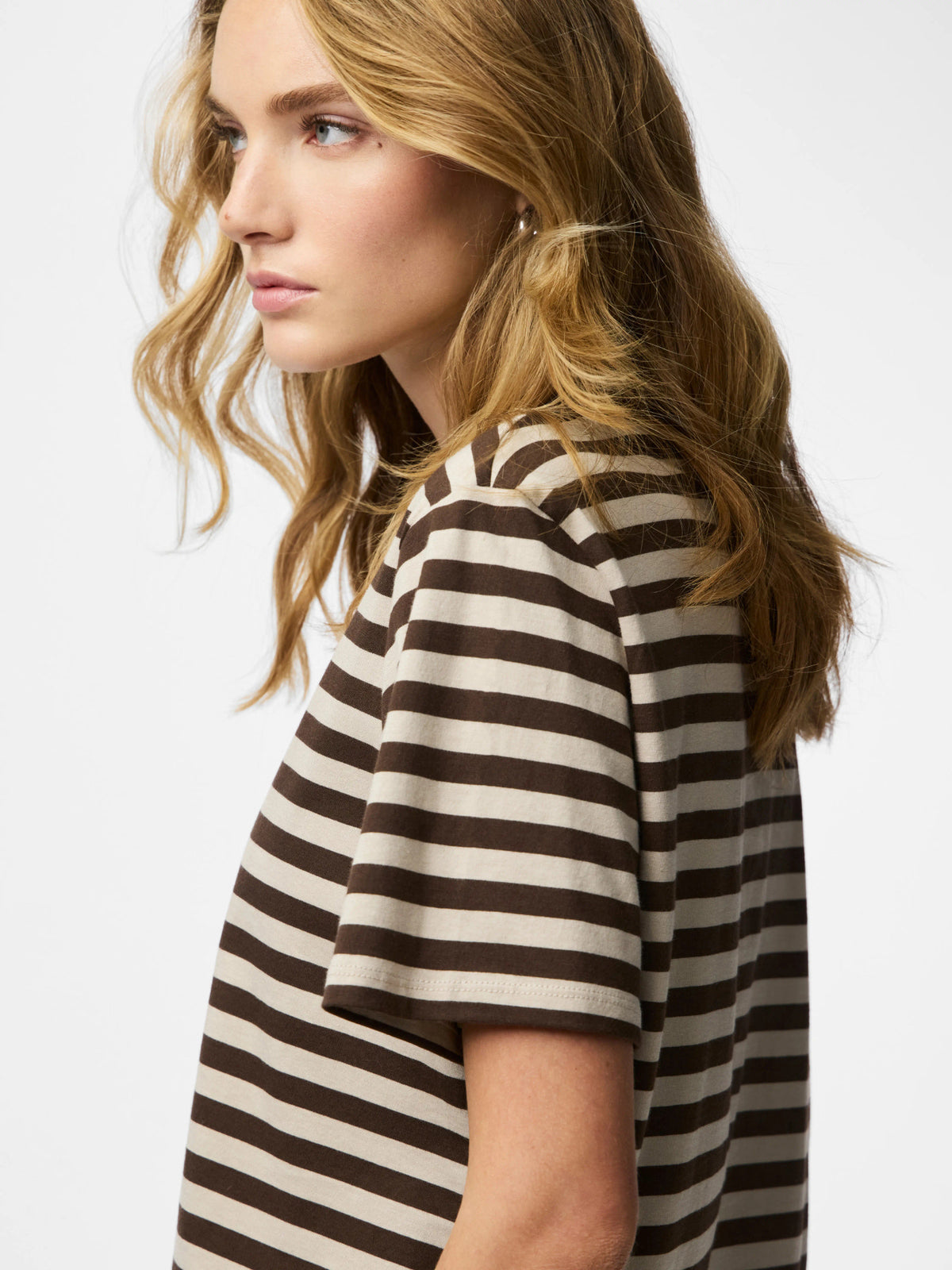 Pieces | T-Shirt Ria stripes hot fudge silver grey