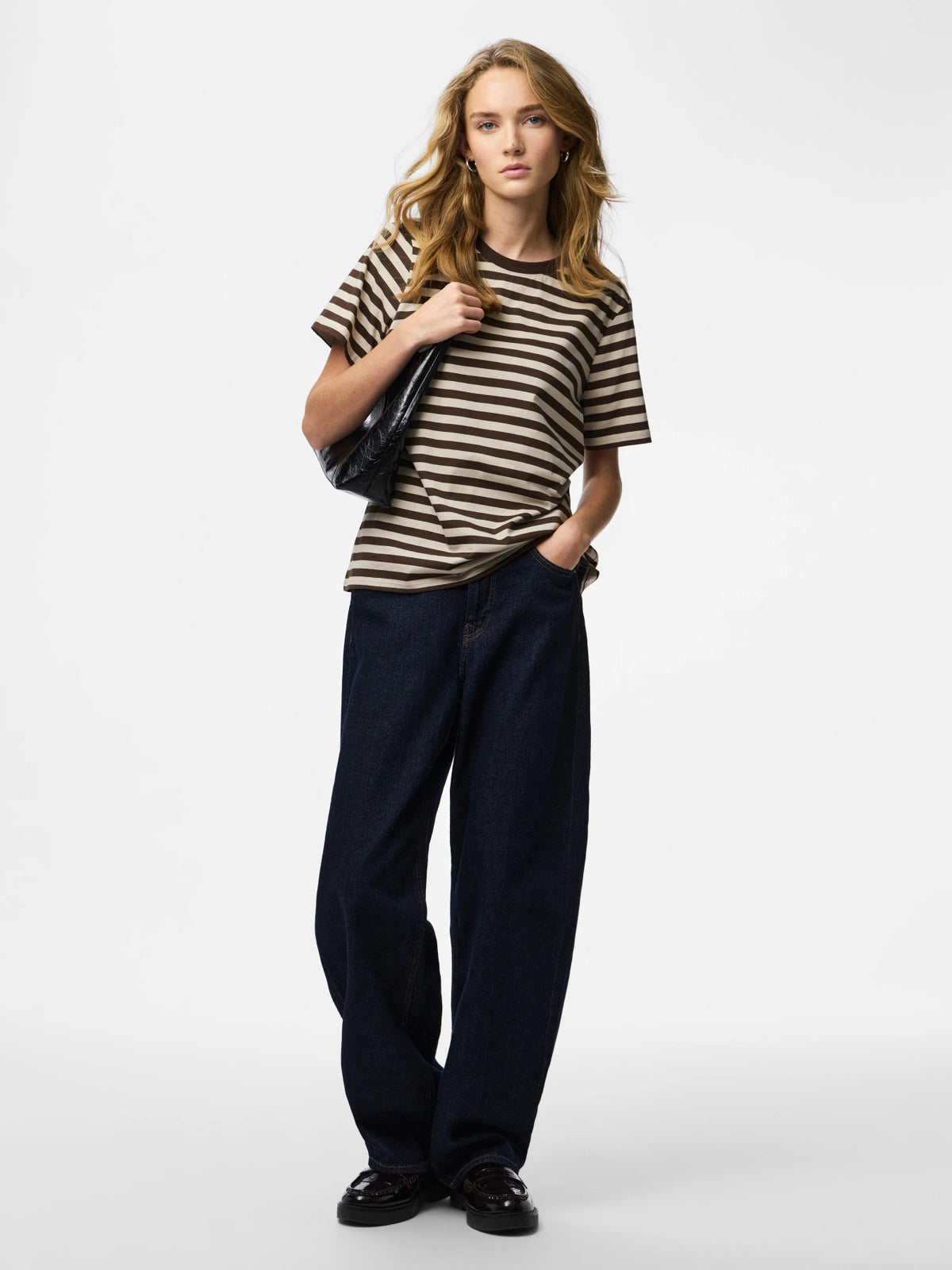 Pieces | T-Shirt Ria stripes hot fudge silver grey