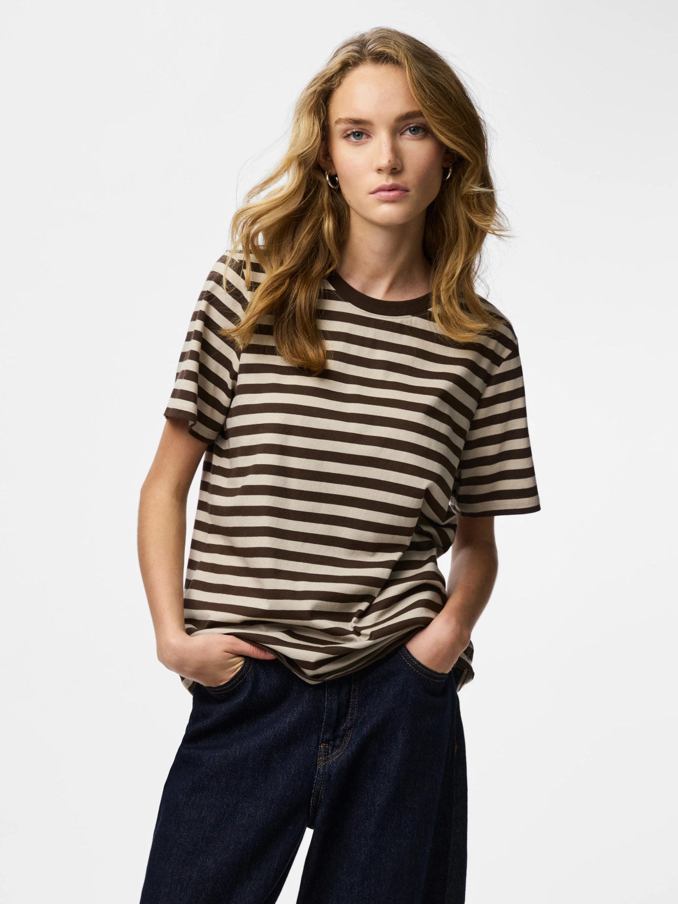 Pieces | T-Shirt Ria stripes hot fudge silver grey