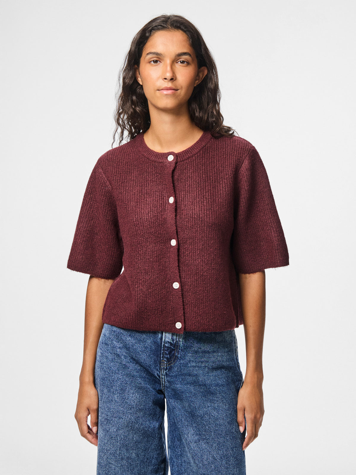 Pieces | Gebreid vestje Silly tawny port melange NOOS.