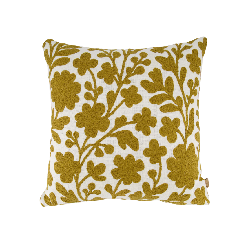 Zusss | Kussen bloemen embroidery 45x45cm wit / oker