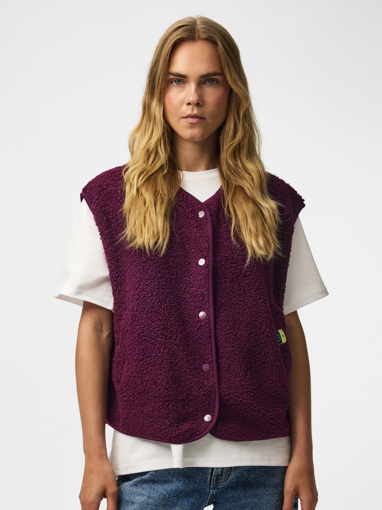 Pieces | Gilet Katty Teddy Vest pickled beet NOOS