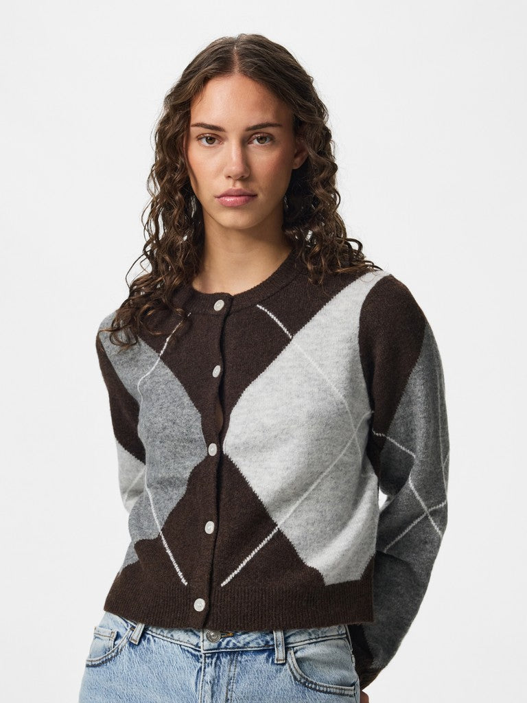 Pieces | Gebreid vest Sally hot fudge grey/birch