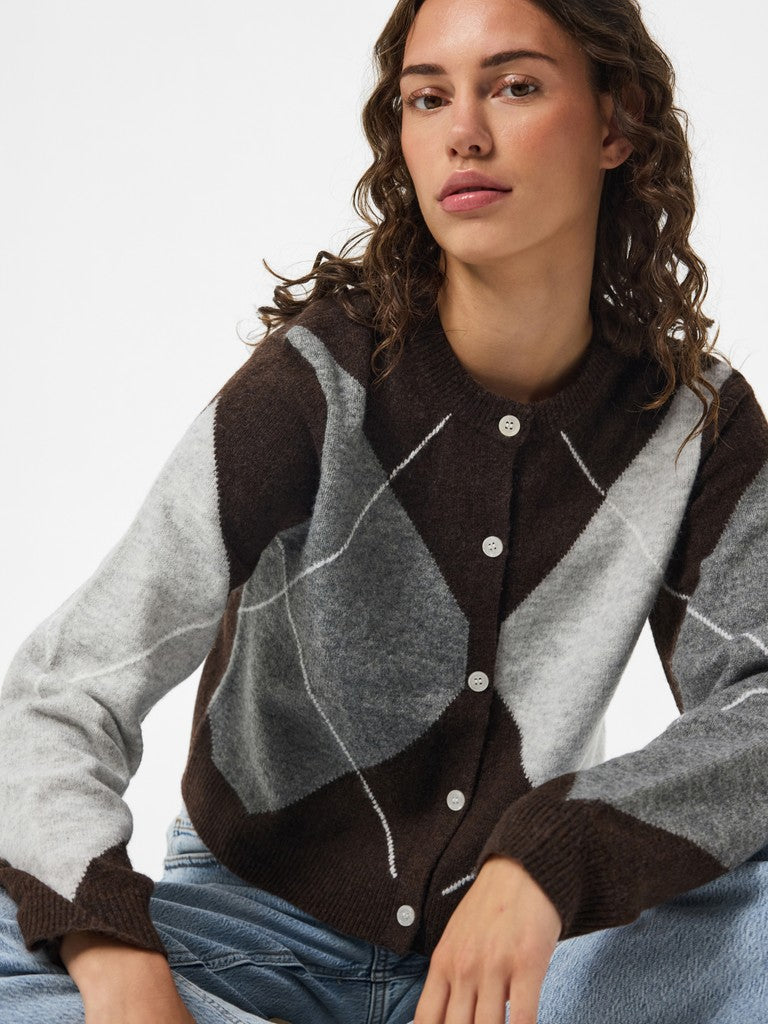 Pieces | Gebreid vest Sally hot fudge grey/birch