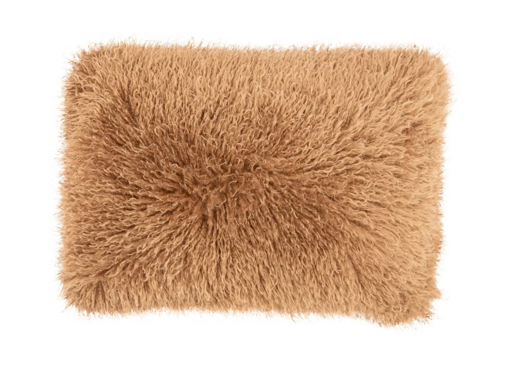 Rechthoekig By Boo Doodly taupe sierkussen met lange pluizige vezels