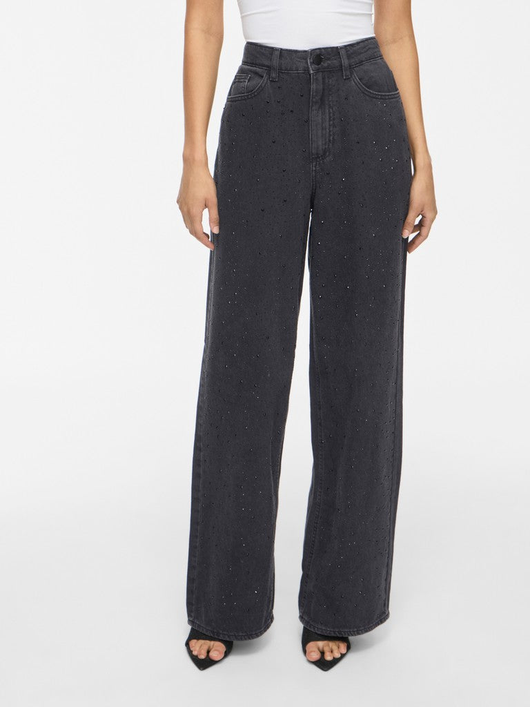 Vila | Jeans Freya wijd met steentjes black denim