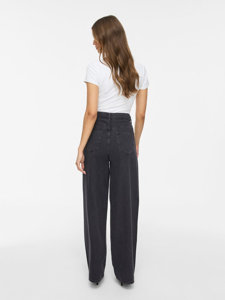 Vila | Jeans Freya wijd met steentjes black denim