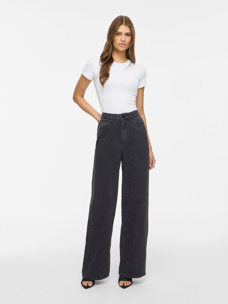 Vila | Jeans Freya wijd met steentjes black denim