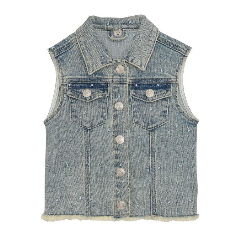 Daily7 | Gilet denim geborduurde hartjes