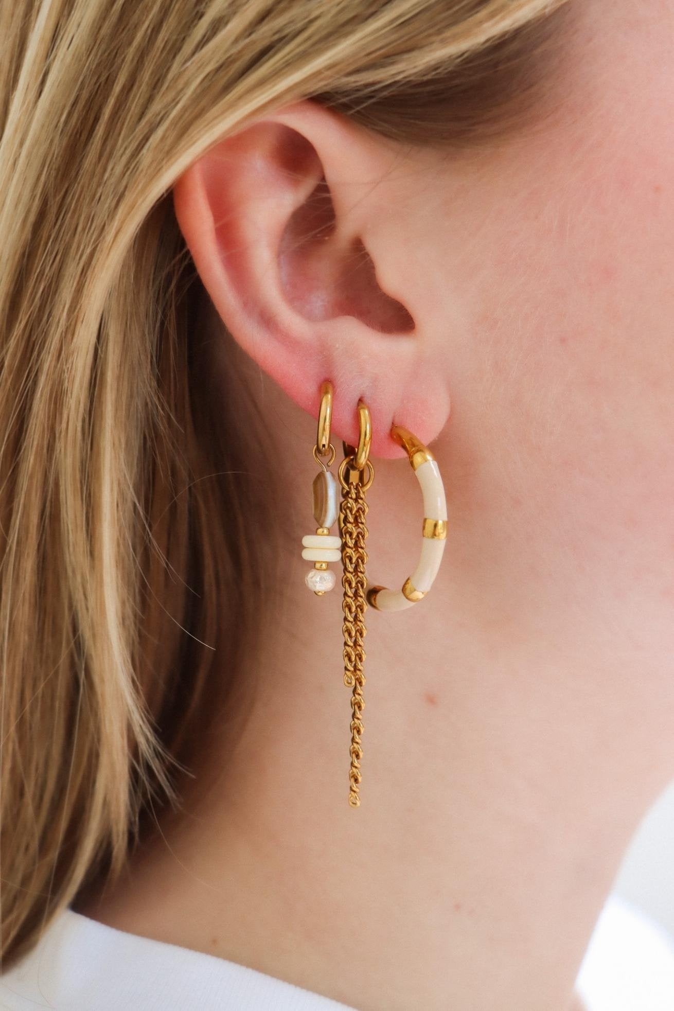Label Kiki | Oorbellen Beige hoola gold Set2