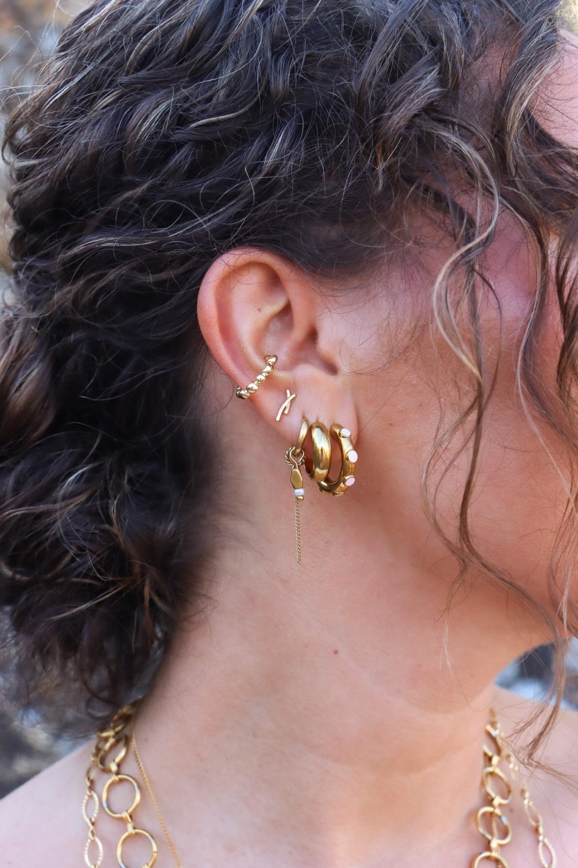 Label Kiki | Oorbellen Pink loop gold Set2