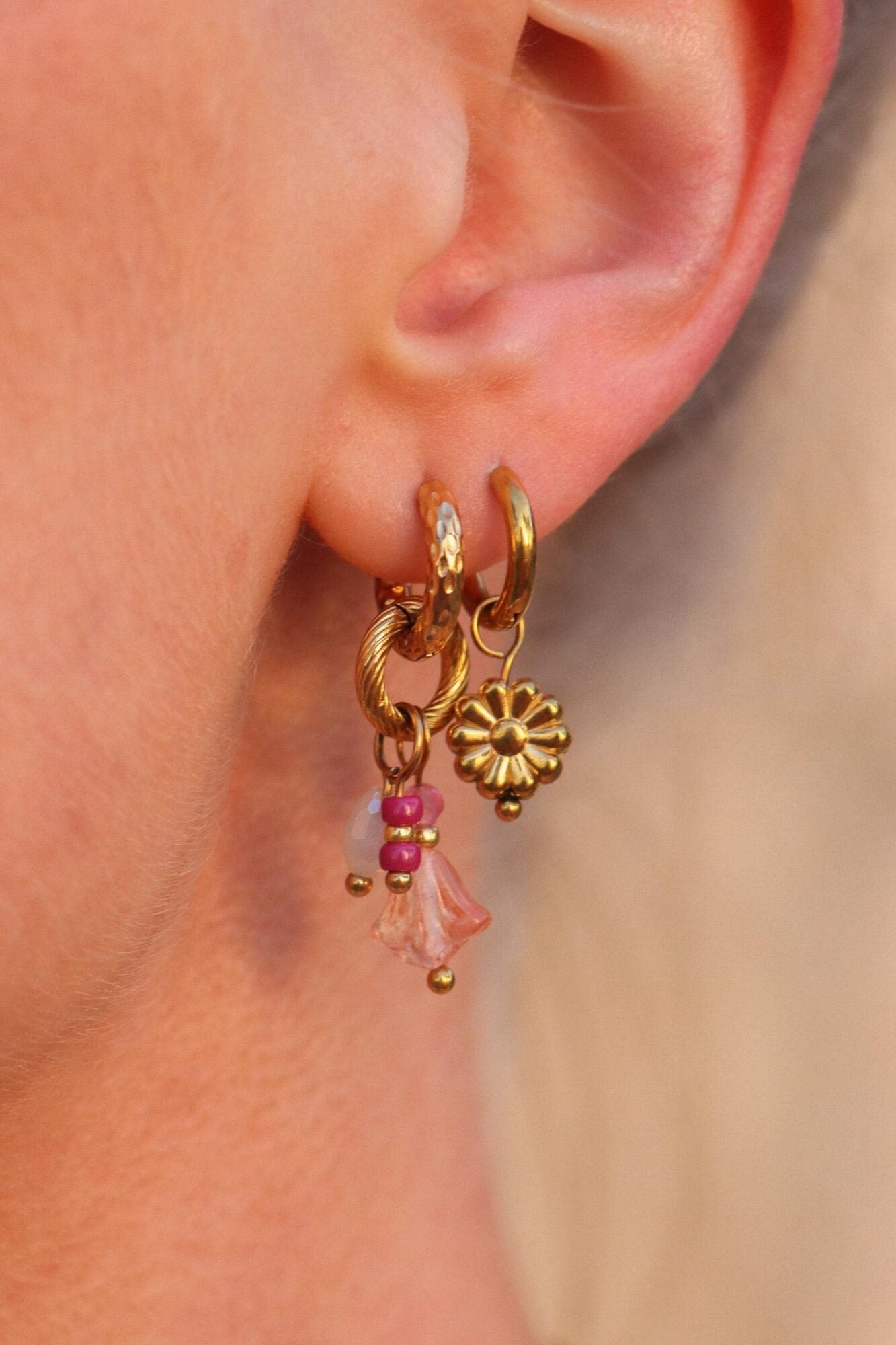 Label Kiki | Oorbellen Golden bloom gold Set2