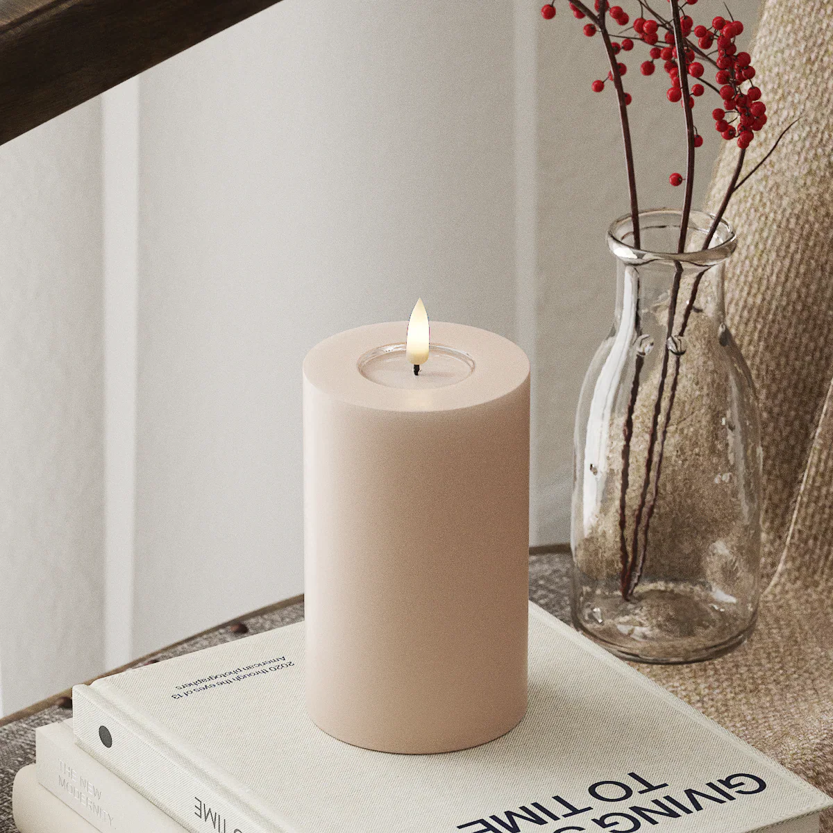 Deluxe Homeart | LED Kaars taupe/roze 7.5x12.5cm