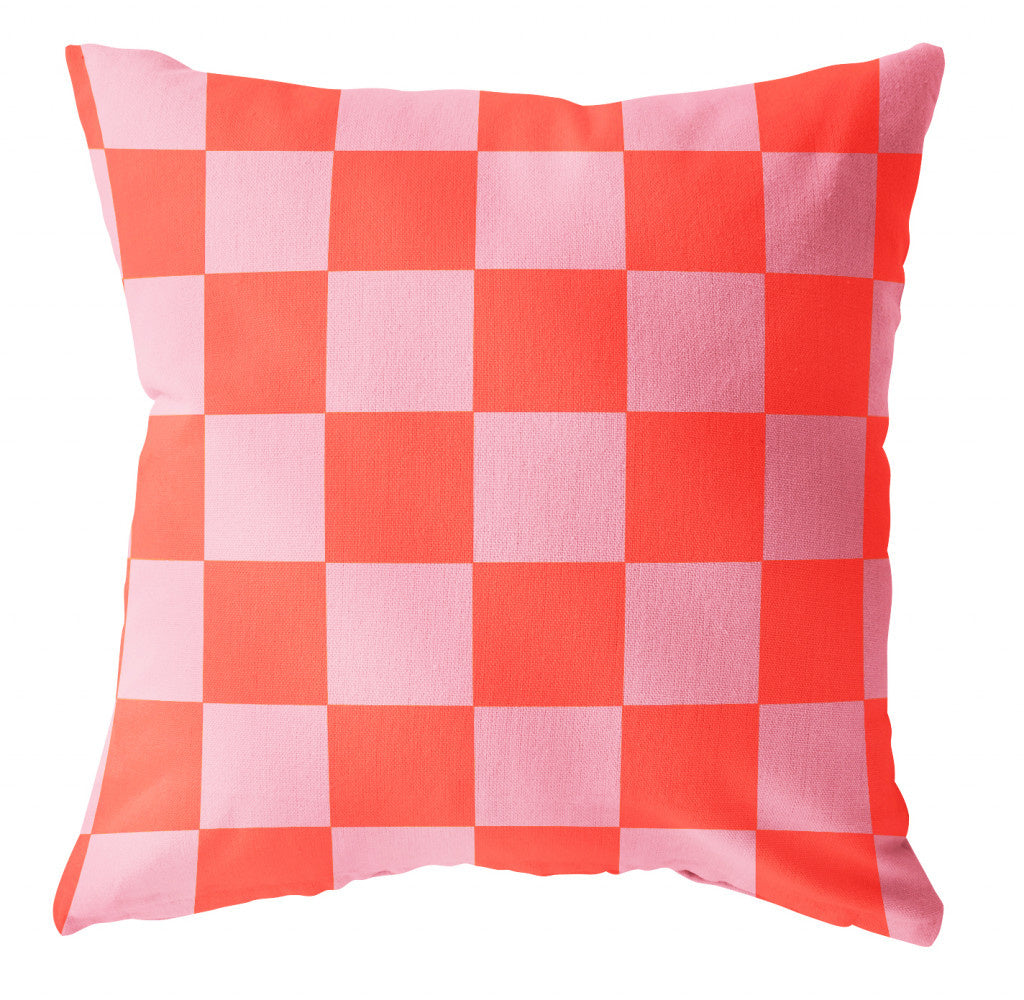 Label-R | Buitenkussen geblokt rood roze 40x40