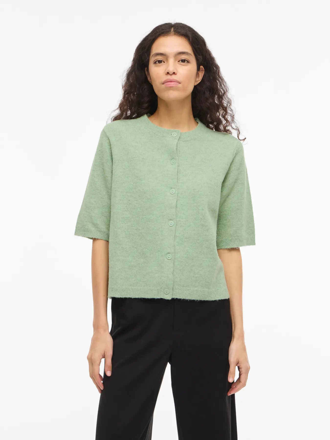 Vila | Gebreid vestje Liga smoke green NOOS