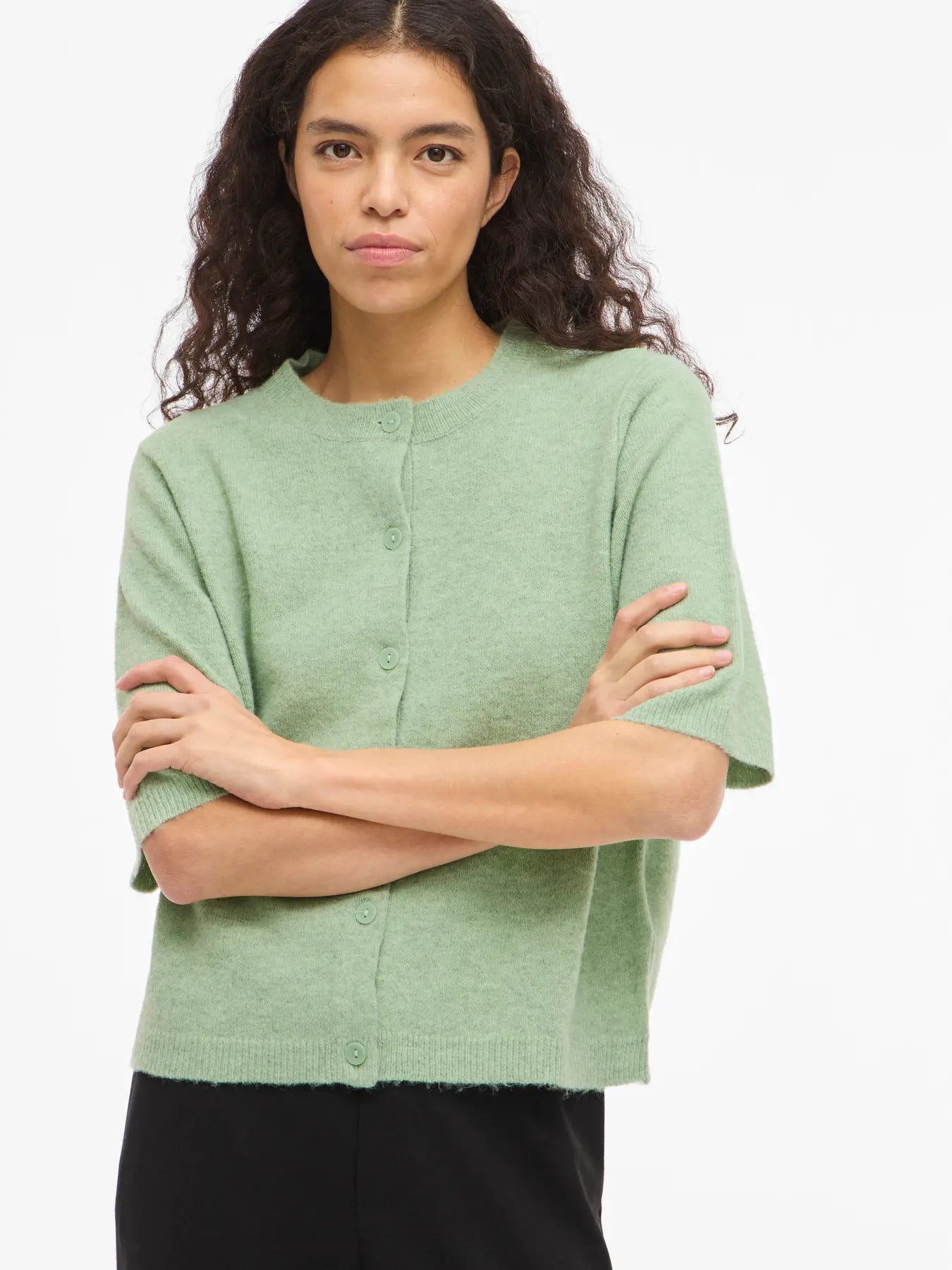 Vila | Gebreid vestje Liga smoke green NOOS