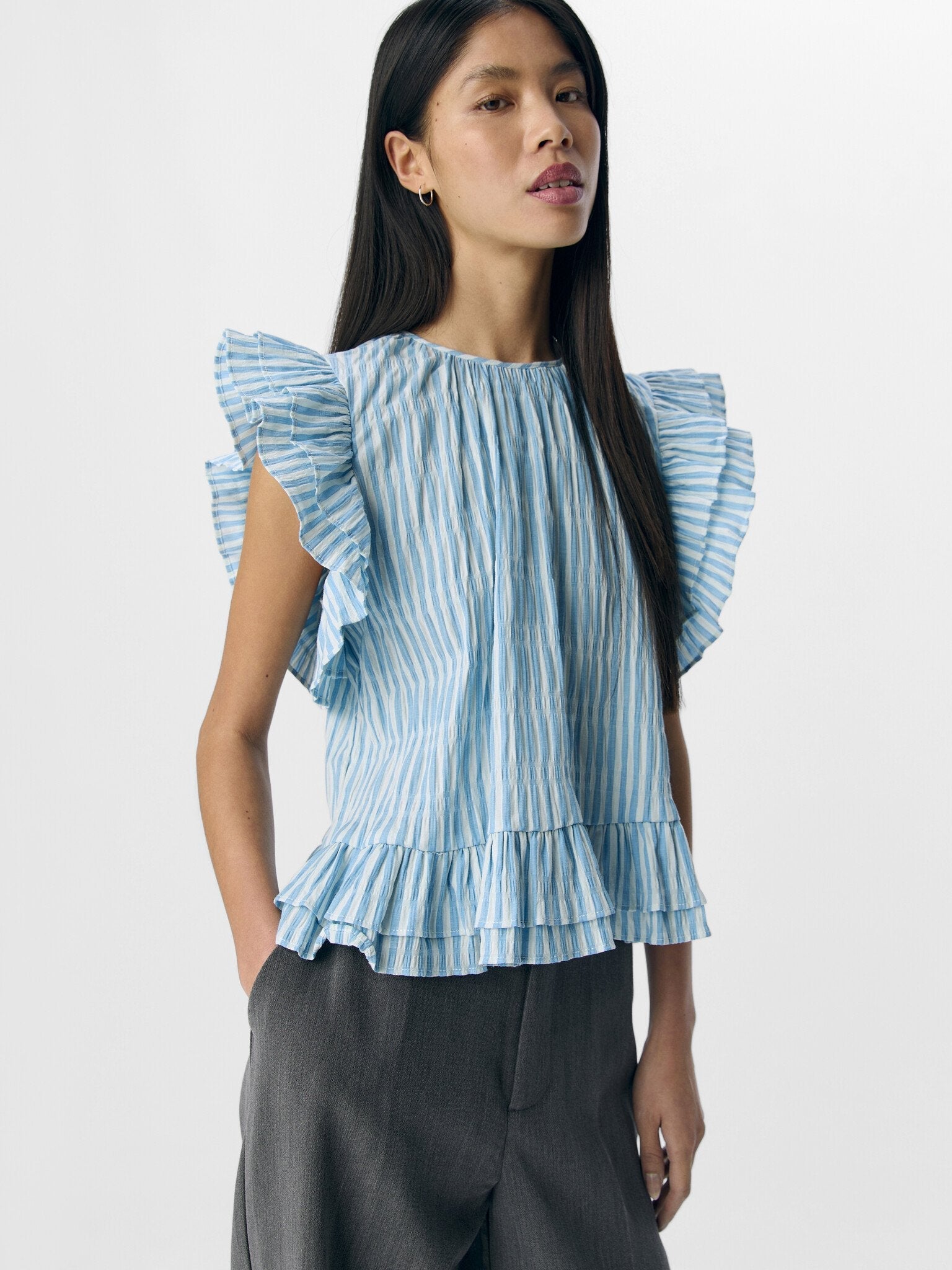 Object | Top Fine cornflower blue stripes