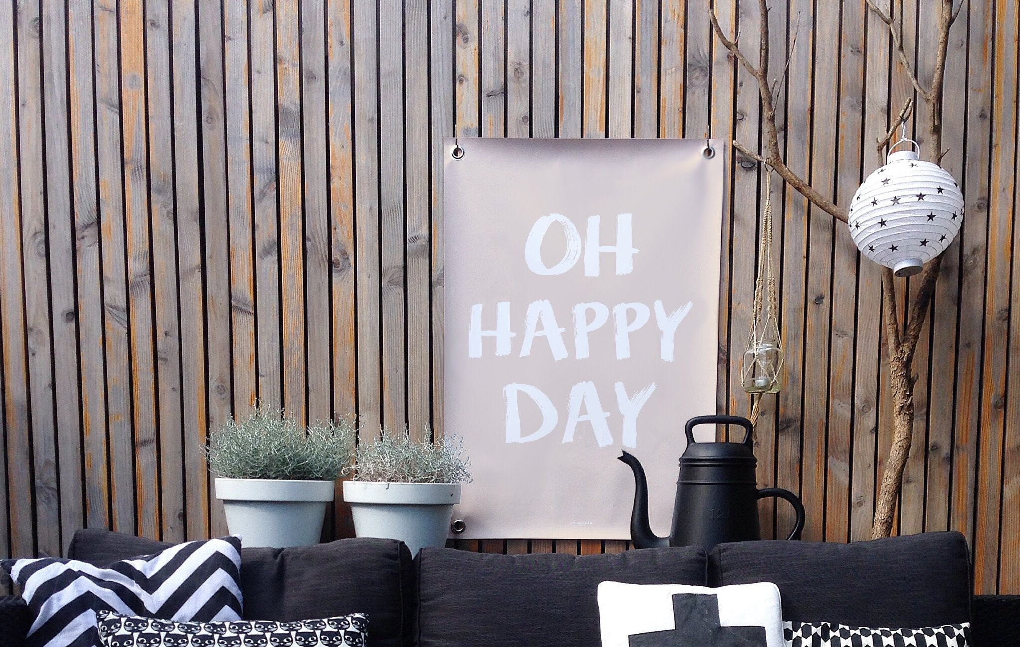VM | Tuinposter happy day beige wit