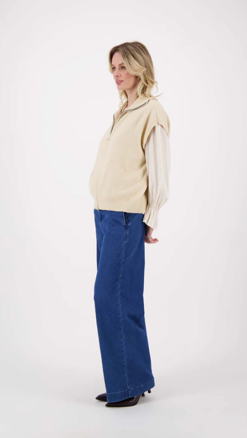 Zusss | Mouwloos vestje rits beige