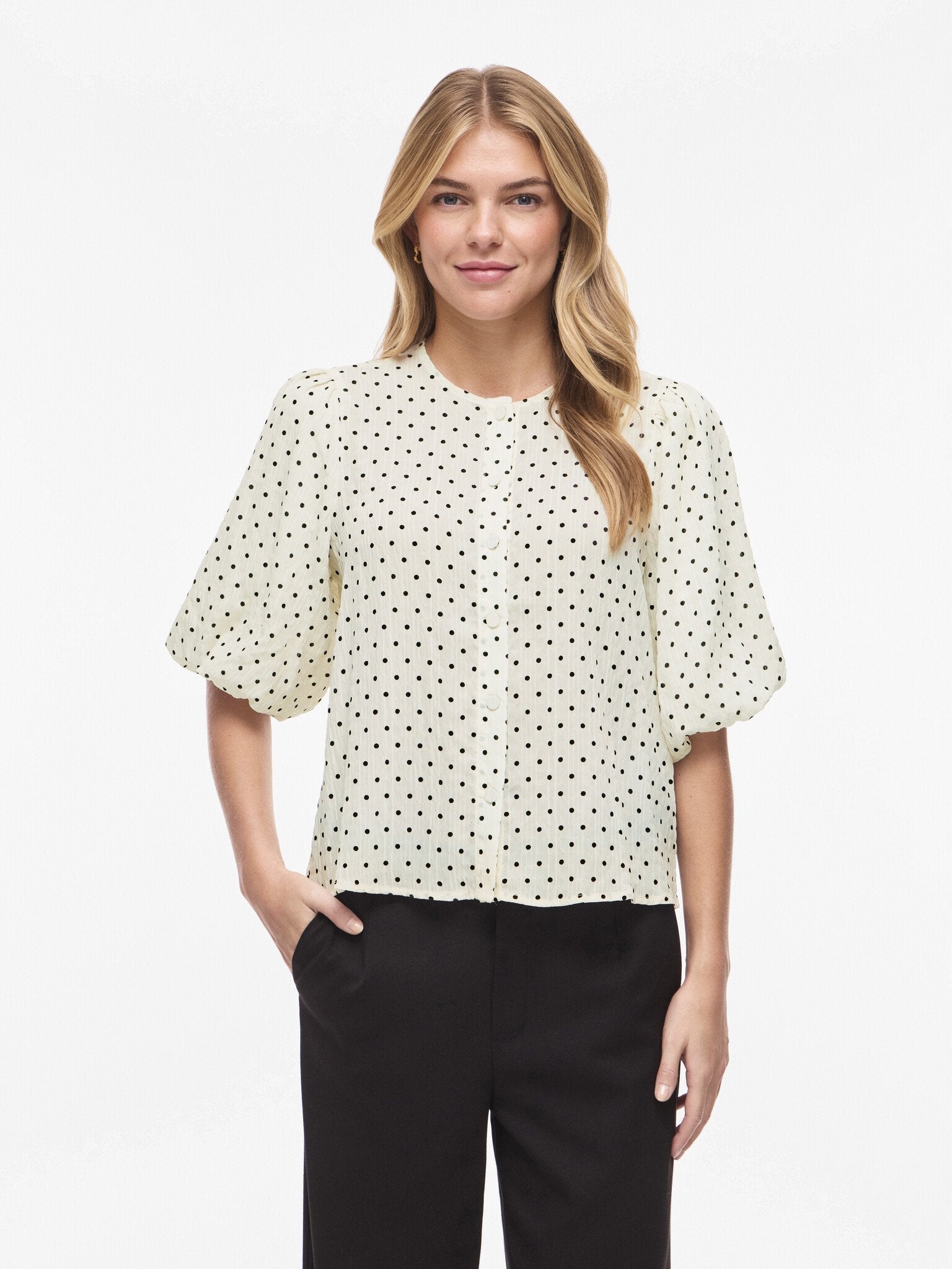 Vila | Top Ea cloud dancer black dots
