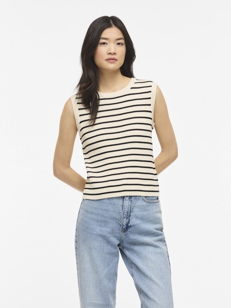 Vila | Top Malu rib sandshell/black
